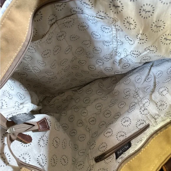 Myra Bag Tan and Brown Tote Bag 100% cotton 100% leather 26x30 - Picture 5 of 6